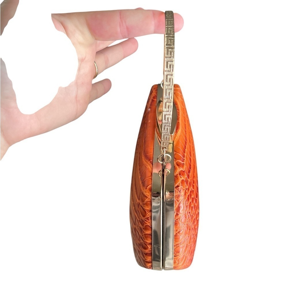 Orange leather animal print small purse clutch gold detail - Picture 2 of 4